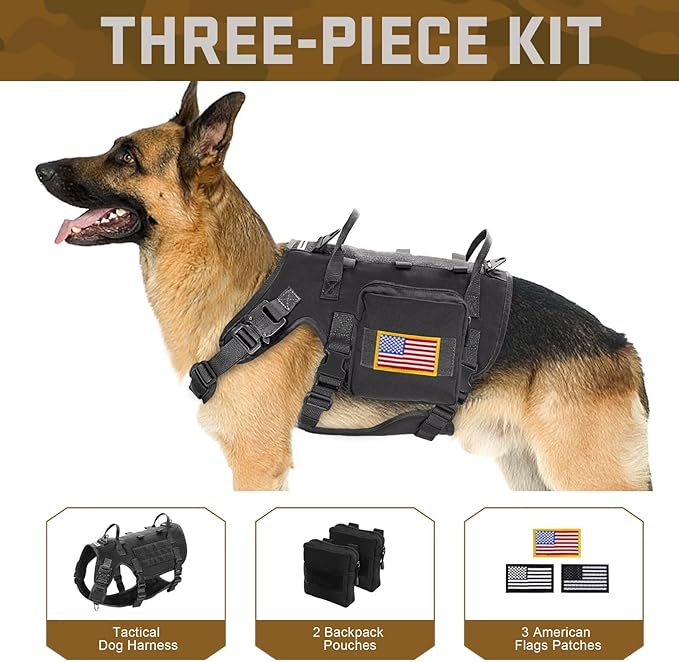 Forestpaw Dog Harness Medium Sized,Tactical Dog Harness with Handle,No Pull Military Style Service Dog Vest with Pockets Adjustable for Medium Dogs,Black,Chest 21.5-45"