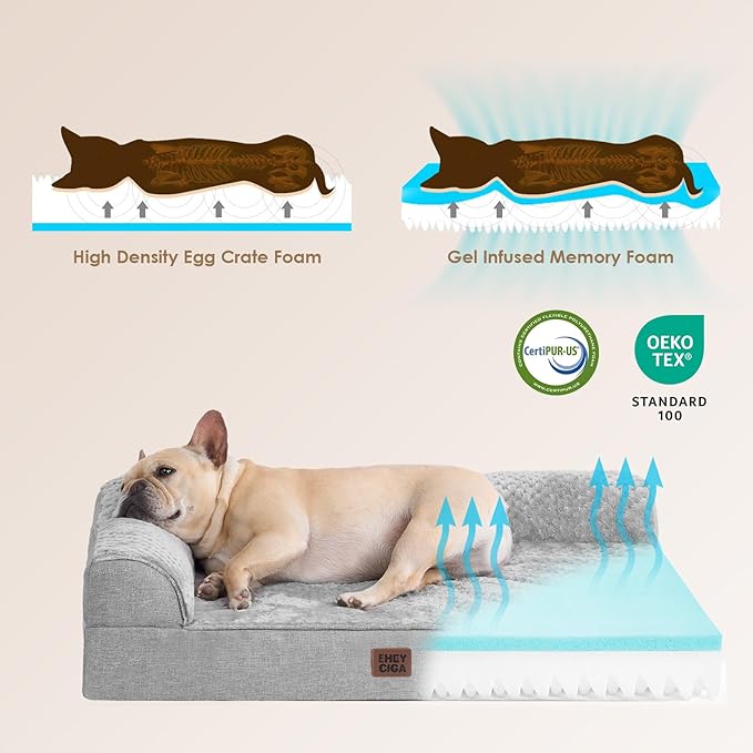 EHEYCIGA Memory Foam Dog Bed Medium Sized Dogs, Waterproof Dog Bed Orthopedic with Washable Removable Cover, Non-Slip Pet Bed Couch for Crate, 30x20x6 Inches, Grey