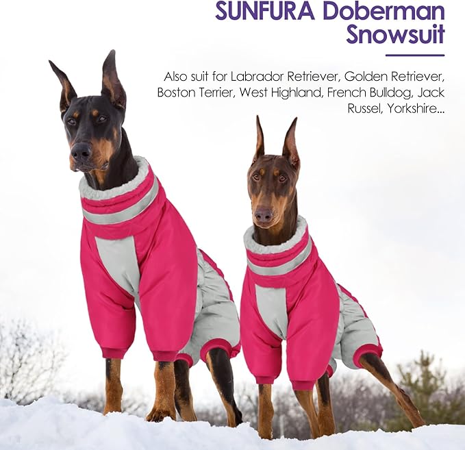 SUNFURA Full Body Dog Coat - Warm Fleece Jacket for Small Dogs, Turtleneck Winter Coats with Harness, Reflective Dog Snowsuit Windproof Puffer Jackets with Legs for Pug, Jack Russel, Hot Pink S