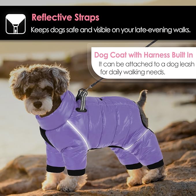 AOFITEE Dog Coat, Waterproof Dog Jacket for Winter, Warm Fullbody Dogs Snowsuit, Winter Coat for Small Dogs, Zip Up Pet Puffer Jacket Fleece Vest, Outdoor Reflective Cold Weather Pet Coats, S