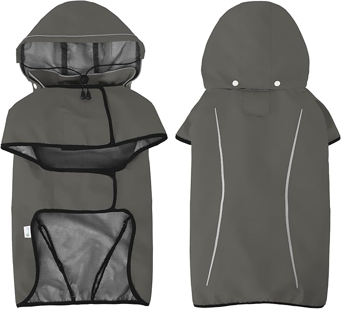 Mile High Life Dog Raincoat, Adjustable Waterproof Pet Rain Jacket, Reflective Hooded Poncho for Small Medium Large Dogs, Lightweight Breathable Pet Rain Coat (Dark Gray,XS Chest 15"-18")
