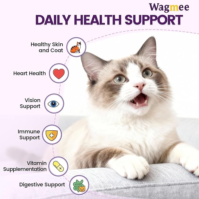 Cat Multivitamin with Fish Oil, 500 Crunchy & Creamy Chews - 10 In 1 Vitamins Supports Energy, Bone, Joint, Skin & Coat Health - with Omega 3s, Taurine, Biotin for Cat All Breeds & Ages - Krill Flavor