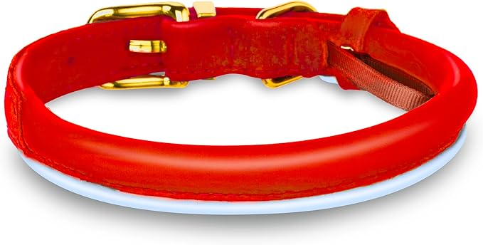 OOPSDOGGY Reflective Rolled Leather Dog Collar Adjustable Soft Padded Pet Collar for Small Medium Large Breed Dogs (Red, XL, 17"-21")
