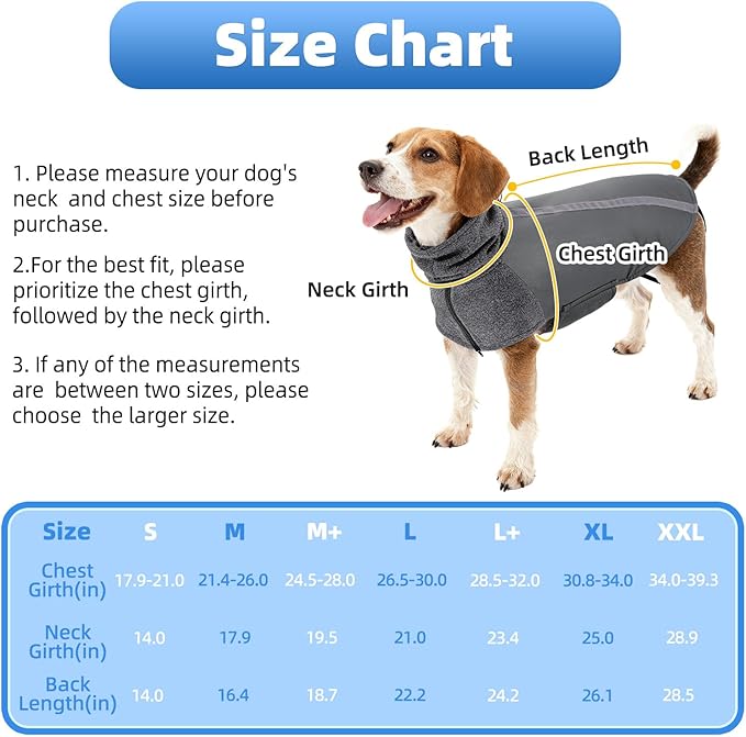 SlowTon Winter Dog Coat, Warm Polar Fleece Lining Doggie Outdoor Jacket with Turtleneck Scarf Reflective Stripe Adjustable Waterproof Windproof Puppy Vest Soft Pet Outfits (XXL,Grey)