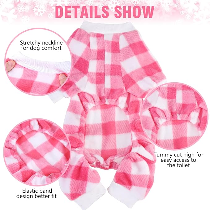 SCENEREAL Dog Pajamas for Small Dogs - Soft,Warm Pet Sweater Clothes Puppy Onesie Outfits for Doggie Winter Christmas Thanksgiving - Dog Jammies Pjs，Pink XS