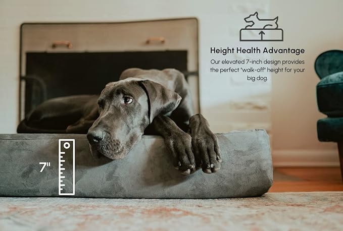 Barker Beds Giant Orthopedic Dog Bed for Large Dogs - 7" Thick Washable Big Dog Bed with Headrest - XL Water-Resistant Mattress - Durable Microsuede Cover - Comfy Pet Bed (Burgundy)