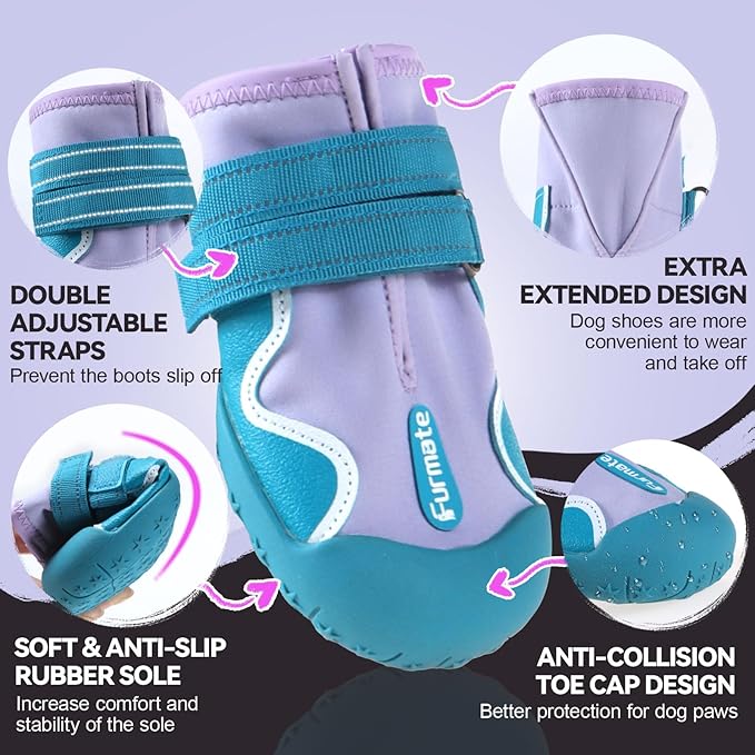 Dog Shoes for Large Small Medium Dogs,Dog Booties for Indoor Hardfloors Anti-Slip,Reflective Strip Waterproof Dog Boots & Paw Protectors for Outdoor Walking Hot Pavement,Winter Snow (Purple-5)