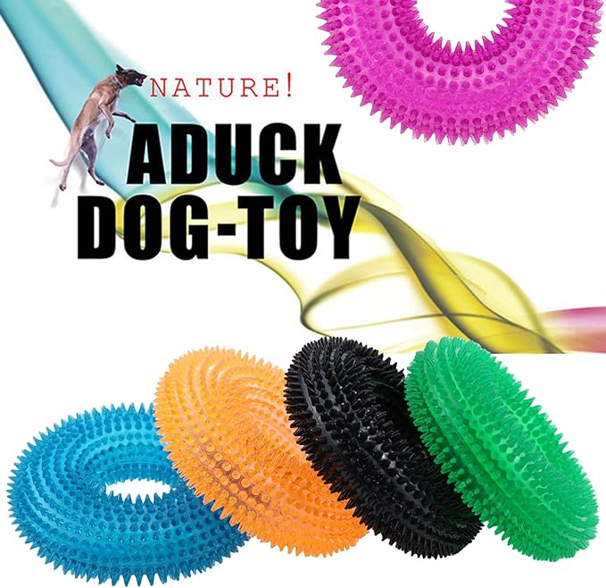 ADUCK Dog Squeaky Chew Toys for Aggressive Chewers, Small Medium Large Dogs Teeth Cleaning Soft Natural Rubber Float Toy for Indoor Outdoor Water Pool, Donut Ring Design 4.92 inch, Black