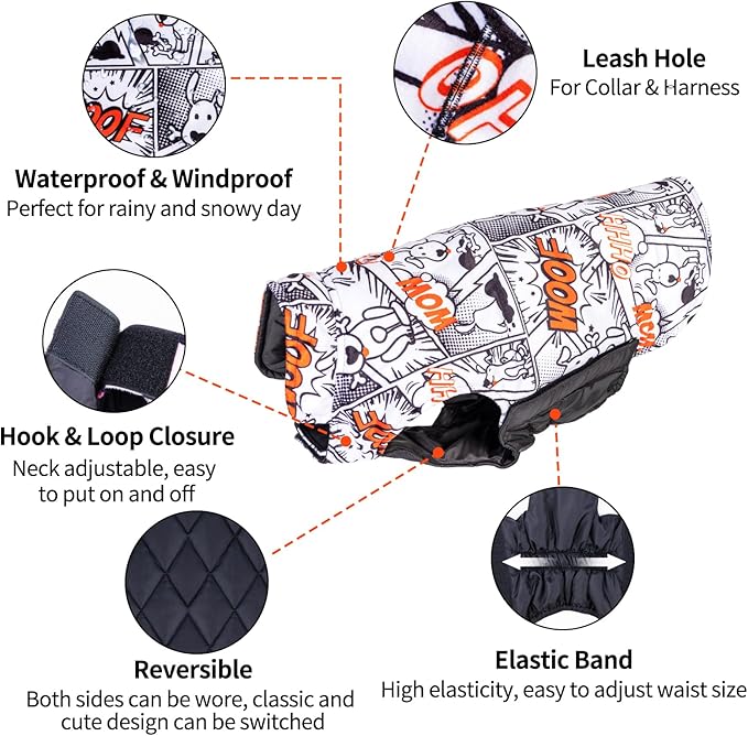 CuteBone Winter Dog Coat - Reversible Windproof Jacket for Small to Large Dogs - Soft Adjustable Coat with Leash Hole