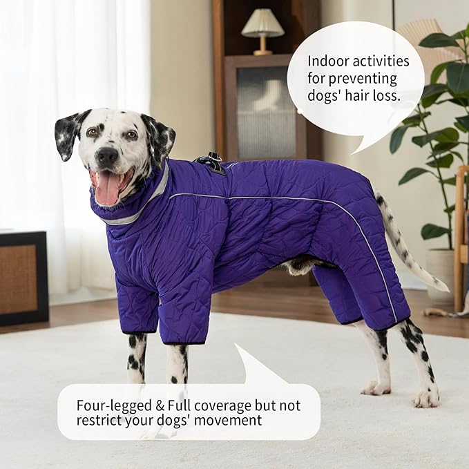 Four Legged Dog Winter Coat for Small Dogs, Warm Puppy Onesie Clothes Christmas, Reflective Turtleneck Dog Jacket with Buckles & D-Rings, Puffer Cold Weather Coat Zipper