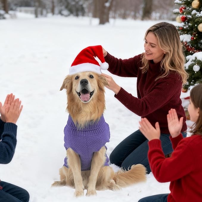 Mihachi Turtleneck Dog Sweater - Winter Coat Apparel Classic Cable Knit Clothes with Leash Hole for Cold Weather, Ideal Gift for Pet in New Year Light Purple M