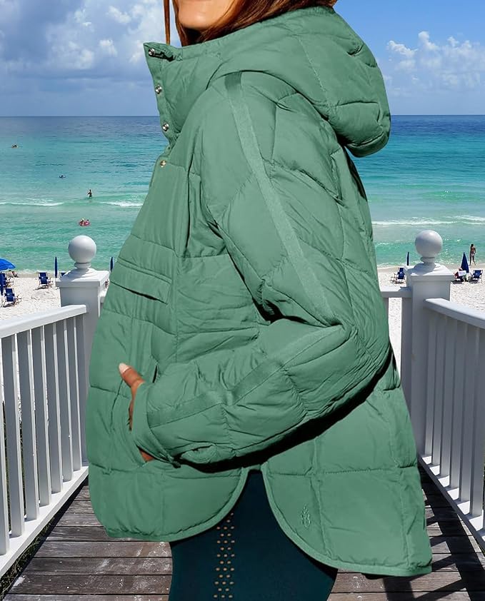 Womens Oversized Hooded Puffer Jacket Fall Winter Warm Quilted LightWeight Jacket Casual Fashion Solid Color Coat