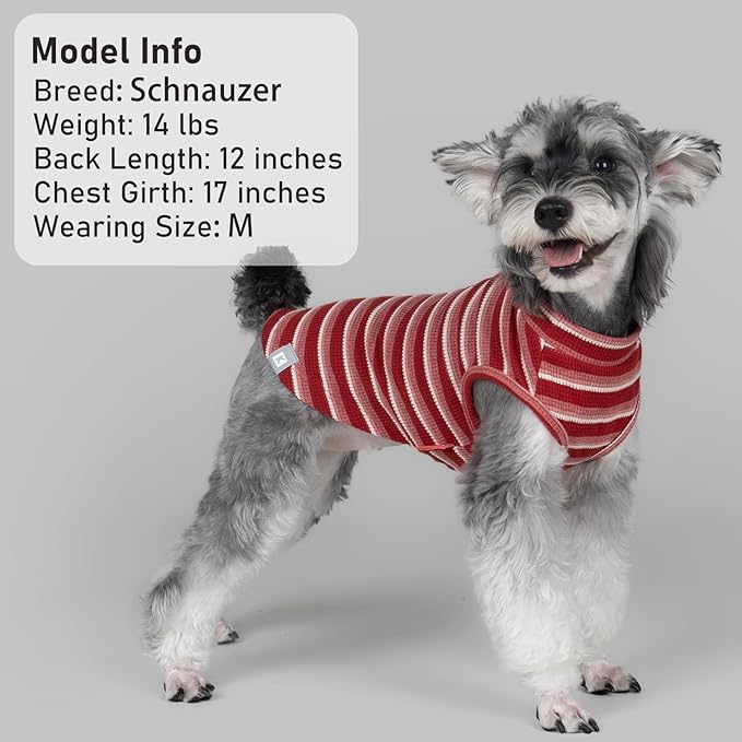 KYEESE 2Pack Waffle Dog Christmas Shirts for Small Dogs Stretchy Dog T-Shirts Lightweight Pet Tank Top Sleeveless Striped Pet Shirt Vest Breathable Cat Shirt, Small, Red+Striped