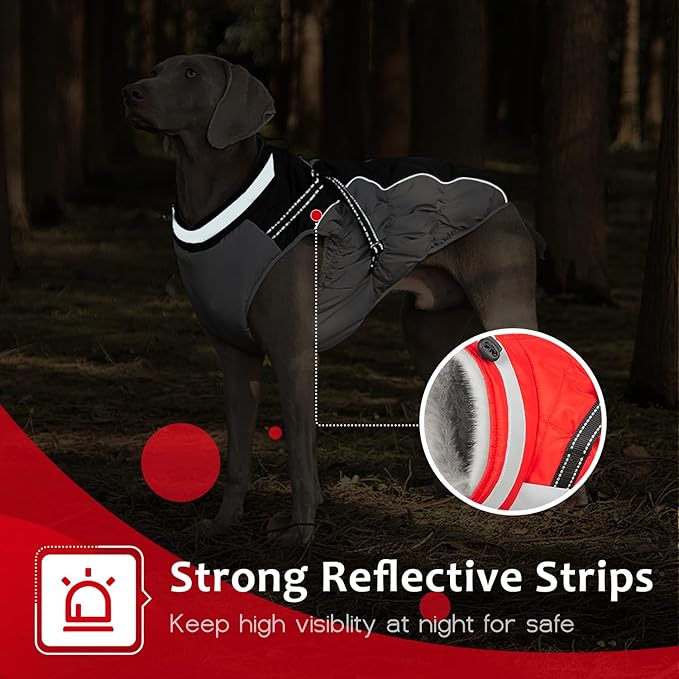 Dog Winter Coat with Harness, Dog Jacket, Pet Clothes with Zipper on Back, Waterproof Windproof Warm Vest, Reflective Cold Weather Coats, for Small Medium Large Dogs, Thick, Red, XL