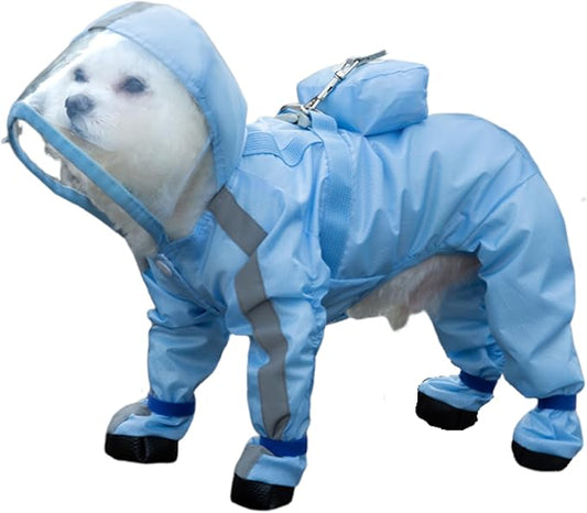 Full Coverage Small Dog Raincoat, Waterproof with Four-Leg Protection, Ideal for Teddy Bears, Includes Waterproof Mini Backpack (Blue, X-Large(Suggest Weight 13.2-16.6lb))