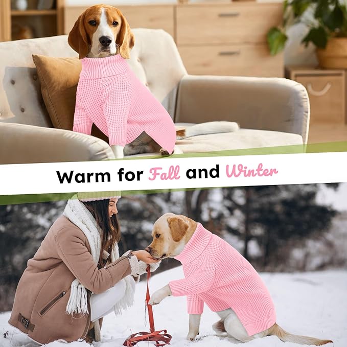 Queenmore XXL Dog Sweater, Large Dog Sweaters for Male Dogs, Turtleneck Plaid Kintsweaters for Large Breeds, Cold Weather Pullover Pet Clothes, Pink 2XL