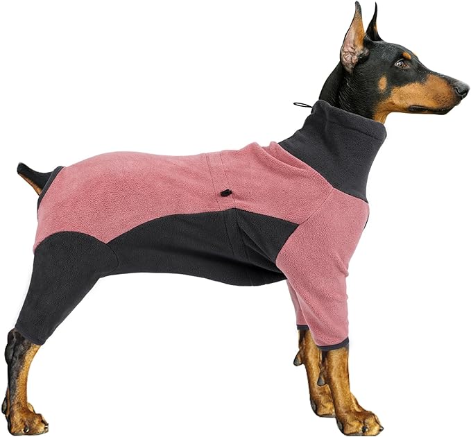 Dog Winter Coat, Warm Fleece Jacket, Windproof Pullover Bodysuit, Fullbody Pajamas Onesie, Cold Weather Clothes for Medium Large Dog (Small, Pink)