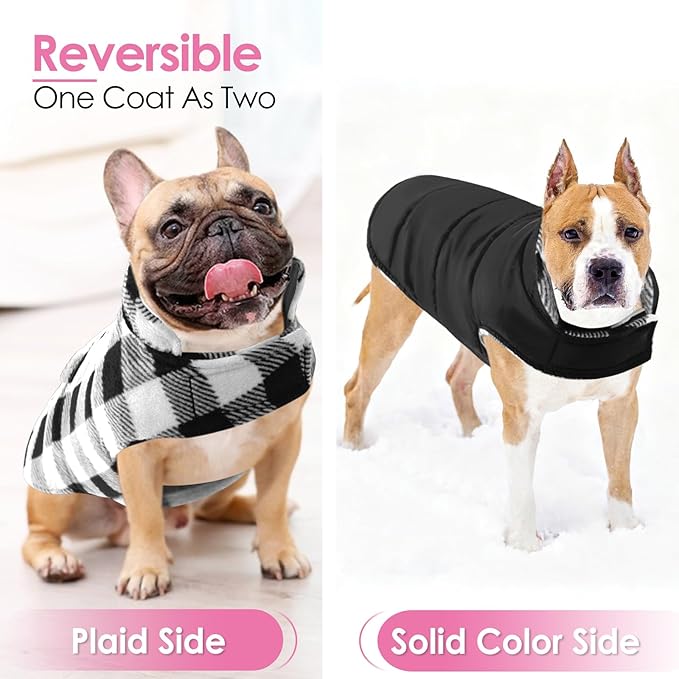 AOFITEE Dog Coat Plaid Dog Winter Coat for Large Dogs, Warm Dogs Jacket Christmas Sweater, Waterproof Pet Puffer Jacket, Reversible Pet Cold Weather Coats for Small Medium Large Pets, Black XL