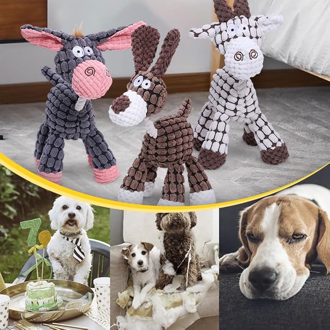 Soputry Plush Squeak Pet Toys, Squeaky Interactive Stuffed Plush Chew Toy for Small to Large Dogs (Cow & Dog)
