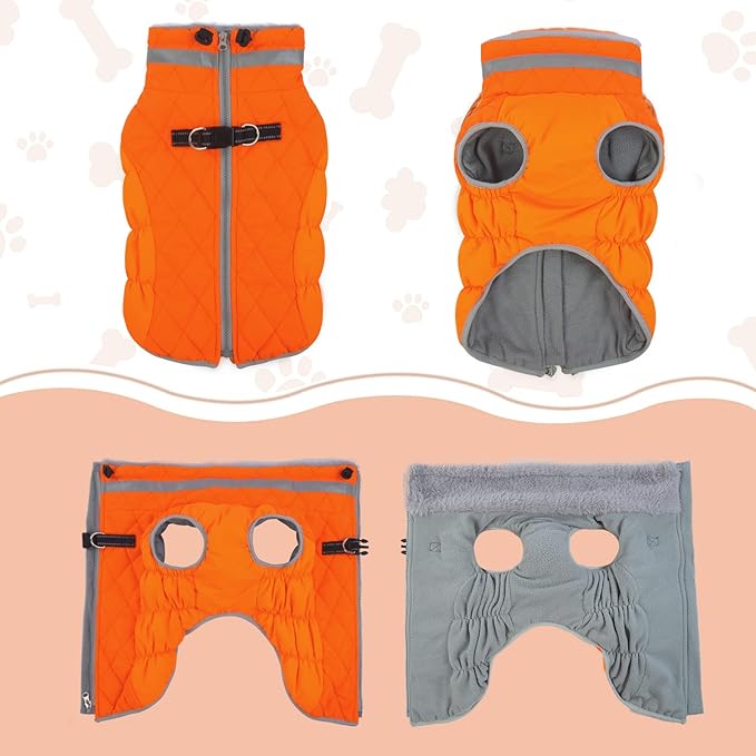 Lelepet Dog Coat Warm Dog Winter Coat Waterproof Dogs Jacket with Harness Built in Reflective Pet Fleece Vest Zip-Up Cold Weather Coats for Small Medium Large Dogs Turtleneck Windproof Blaze Orange L