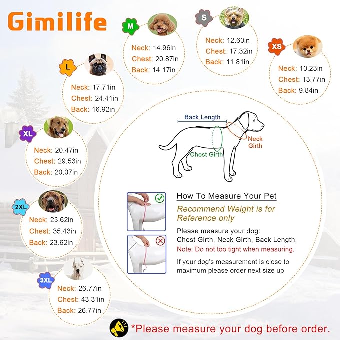Warm Dog Winter Coat, Gimilife Dog Cold Weather Coats Waterproof Apparel Clothes Pet Jacket Padded Vest Outfit for Small Medium Large Dogs (Gray, XS (4-7 LB | 10.23" Neck Girth))