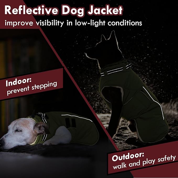 Dog Coats for Extra Large Dogs Winter Waterproof Jacket with Harness Reflective Adjustable Hook&Loop Snowsuit for Cold Weather, Warm Snow Jackets for Dogs Great Dane Saint Bernard, 5XL Green