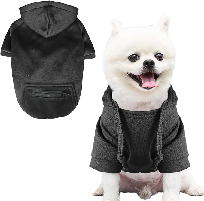 Jecikelon Winter Dog Hoodie Sweatshirts with Pockets Warm Clothes for Small Dogs Chihuahua Coat Puppy Custume Clothing (X-Small, Y02-Black)