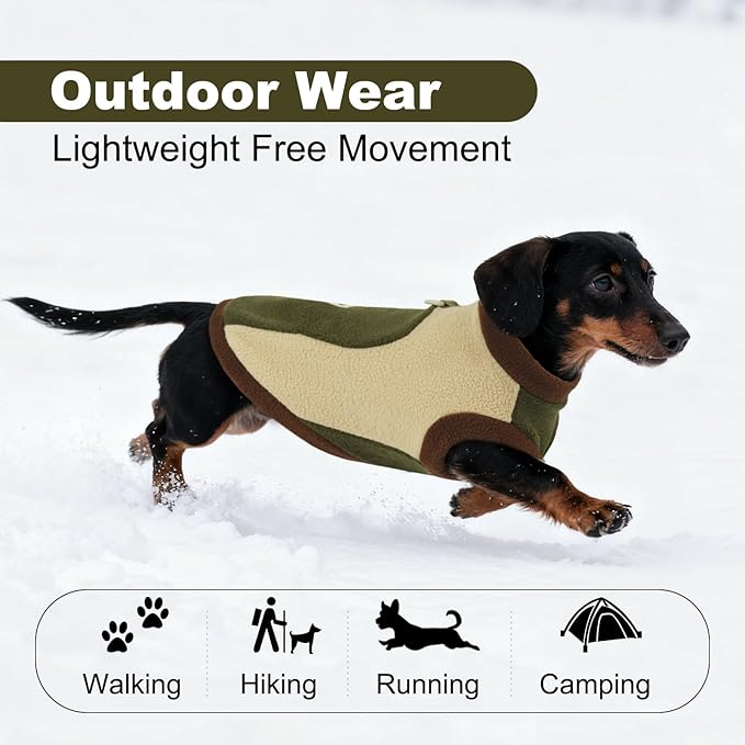 Dog Fleece Sweater,Winter & Fall, Dog Vest with Leash Ring, Warm Soft Coats for Small Dogs, Stretchy & Comfortable Jackets for Walking Hiking,Running,Machine Washable,Army Green,Size S