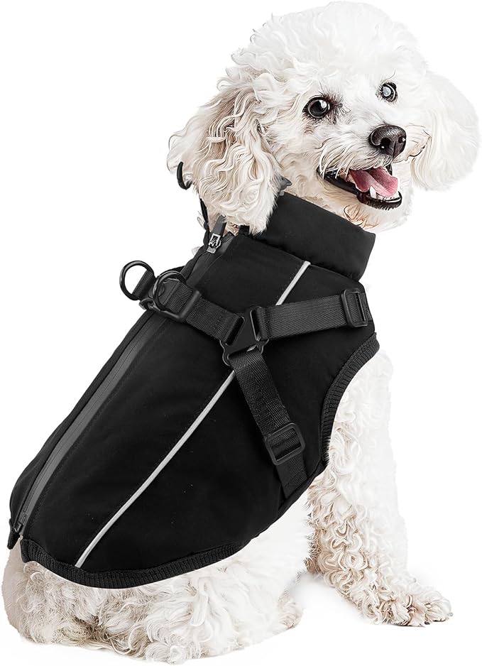 Dog Winter Coat Reflective Water-Resistant Jacket, Fleece Lined Windproof Puppy Coat with Back Zipper & D-Ring, Cold Weather Dog Coats for Small Medium Large Dogs (XL, Black)