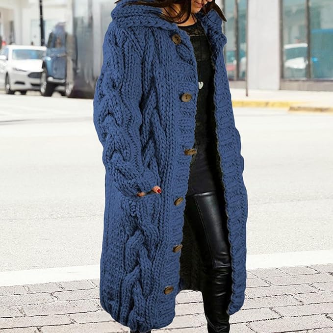 LOAIHA Women Chunky Cable Knit Long Sleeve Cardigan Fall Winter Trendy Oversized Button Down Sweaters Outerwear with Pocket