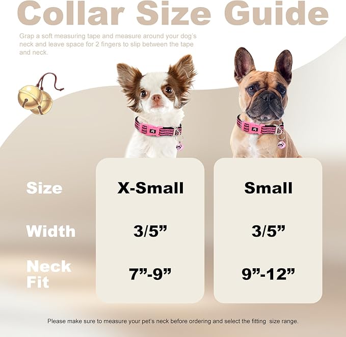Adjustable Puppy Collar with Bell - Reflective Nylon Dog Collar for Small Breeds, Chihuahua Pomeranian, Nighttime Safety, Gift for Dog Lovers (Red, XS)