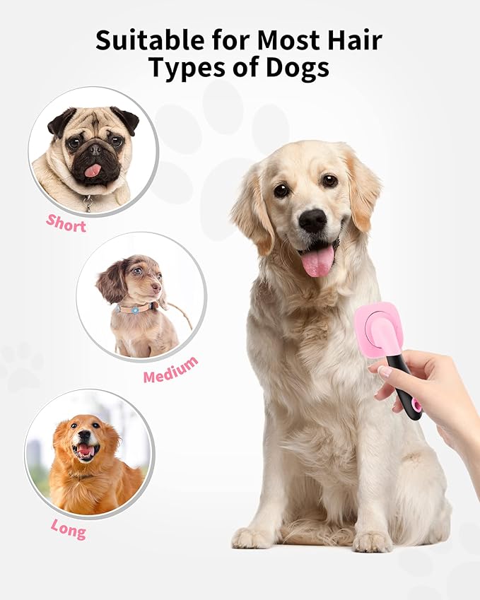 Glendan Dog & Cat Grooming Brush - Slicker Shedding Tools (Pink)