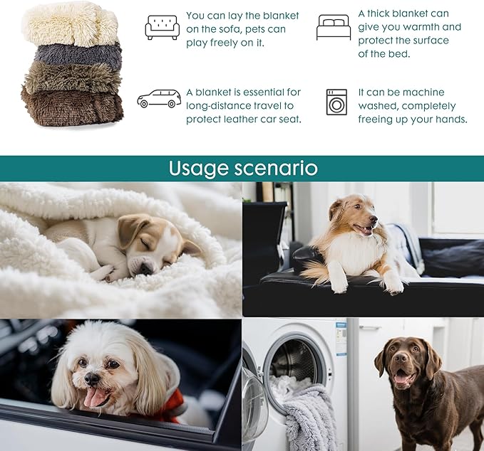 gogobunny Waterproof Dog Blanket for Large Dogs, Cats, Puppy, Reversible Faux Fur Pet Throw Blanket, Washable, Calming Furniture Protection for Sofa Bed (40x50 Inch (Pack of 1), Stone)