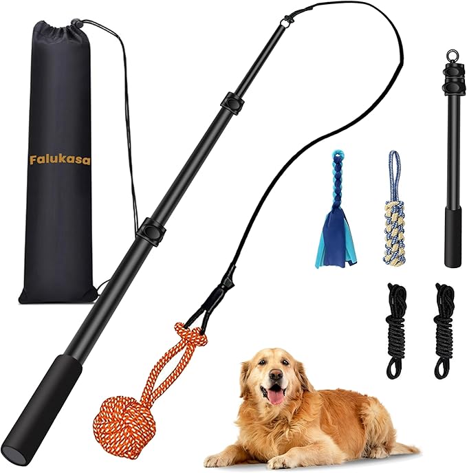 Flirt Pole for Dogs: Durable Dog Rope Toy for Small Medium Large Dogs - Interactive Dog Toys Chase and Tug of War - Lure Chewing Toy for Outdoor Exercise Training