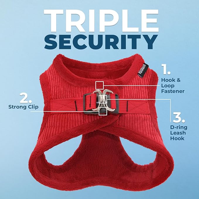 Voyager Step-In Plush Dog Harness – Soft Plush, Step In Vest Harness for Small and Medium Dogs by Best Pet Supplies - Harness (Red Corduroy), XS (Chest: 13 - 14.5")