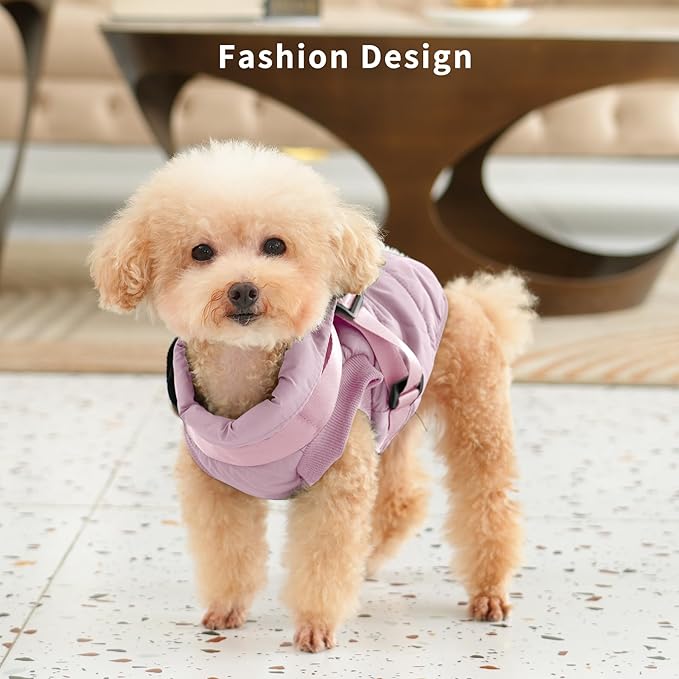 Dog Jacket with Harness,Fleece Lined Warm Puppy Coat for Winter,Soft Windproof Small Dog Vest,Light Pink M