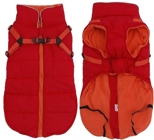 Geyecete Winter Warm Coat Waterproof Dog Winter Jacket with Harness Traction Belt,Windproof Pet Outdoor Jacket Dog Autumn-Red-XL