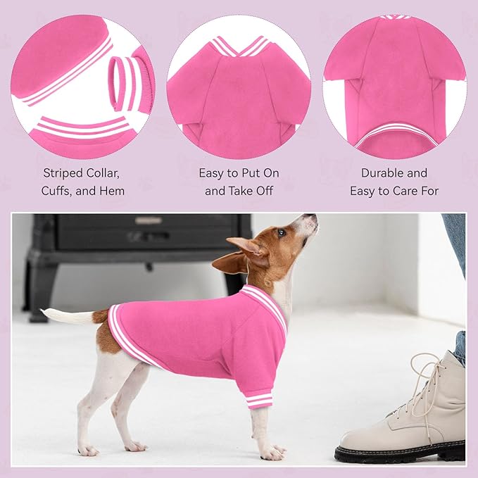 Dog Sweaters for Medium Dogs, Brushed Fleece Dog Sweater Baseball Jacket Soft Warm Pet Sweater Clothes Medium Sized Boy Girl Pet(Pink-M)