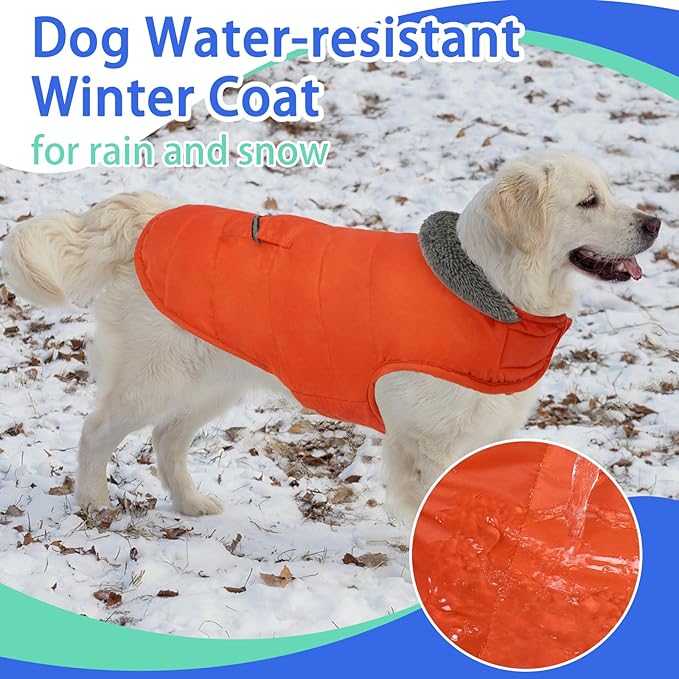 MIGOHI Warm Dog Coat - Winter Dog Jacket, Reflective Windproof Fleece Vest with Leash Hole and Furry Collar, Orange,3XL