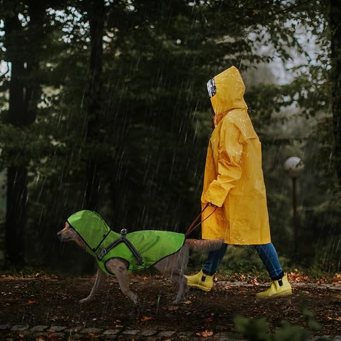 Mosucoirl Dog Raincoat Waterproof Dog Hoodie Reflective Dog Raincoat Hooded Adjustable Rain Jacket for Small Medium Large Dogs Puppies (Green, M)