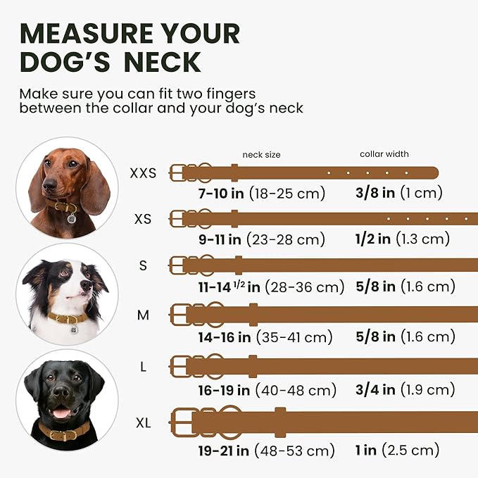 BronzeDog Rolled Leather Dog Collar with QR ID Tag, Adjustable Soft Round Collars for Small Medium Large Dogs Puppy (7" - 10" Neck Size, Light Brown)