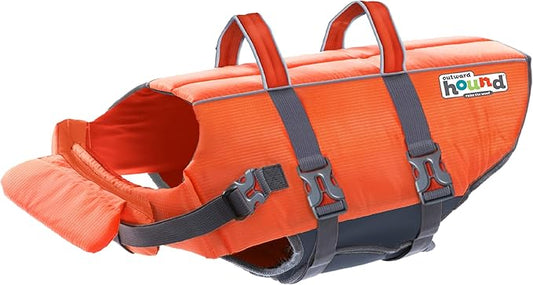Outward Hound Granby Splash Dog Life Jacket, High-Buoyancy Dog Life Vest for Swimming, Boating, and Water Safety, Large, Orange