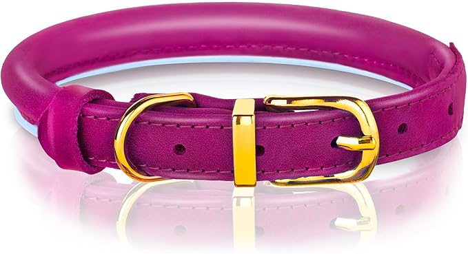OOPSDOGGY Reflective Rolled Leather Dog Collar Adjustable Soft Padded Pet Collar for Small Medium Large Breed Dogs (Pink, XXL, 20"-24")
