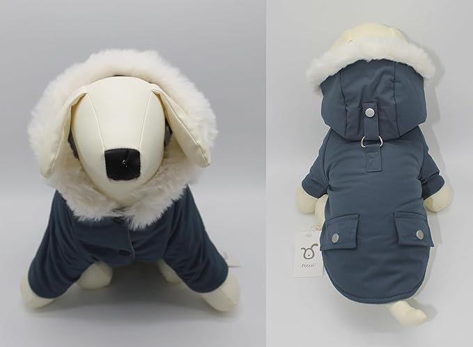 Pet Warm Dog Coat for Winter Dog Clothes Hooded Dog Jacket for Small Puppies Medium Large Dog Cat Clothes Insulated Padded Snow Jacket for Cold Weather Faux Fur (Small, Slate Blue)