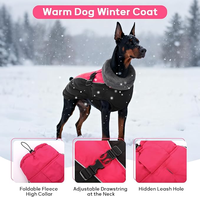 IDOMIK Dog Winter Coat, Reflective Waterproof Dog Jacket for Cold Weather, Warm Pet Coats for Small Medium Large Dogs, High Collar Doggy Fleece Snow Jacket, Winter Vest with Adjustable Buckle,3XL