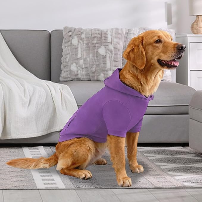 Basic Dog Hoodie Sweatshirts, Pet Clothes Hoodies Sweater with Hat and Leash Hole, Soft Cotton Outfit Coat for Large Medium Small Dogs, Purple (Large)