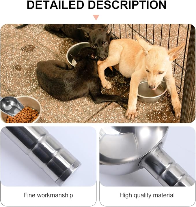 POPETPOP Dog Food Scoop: Stainless Steel Feed Scooper for Pet Dog Cat Dry Food- Multipurpose Metal Scoop for Ice Cookie Flour (1 1/2 Cup, 8.77 Inch)