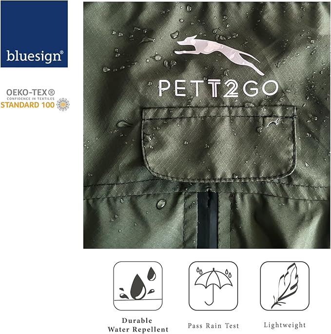 Dog Lightweight Windbreaker, Dog Outdoor 4-Legs Jacket, 0.5 lbs,Durable Water Repellent, Hooded, Easy on/Off with Collar and Harness, Reflective, Packable,Dark Olive -XXX-Large (Male)