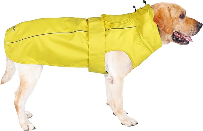 Waterproof Dog Raincoat with Reflective Strip, Adjustable Breathable Rain Coat Jacket with Leash Hole for Dogs (Yellow, Medium)