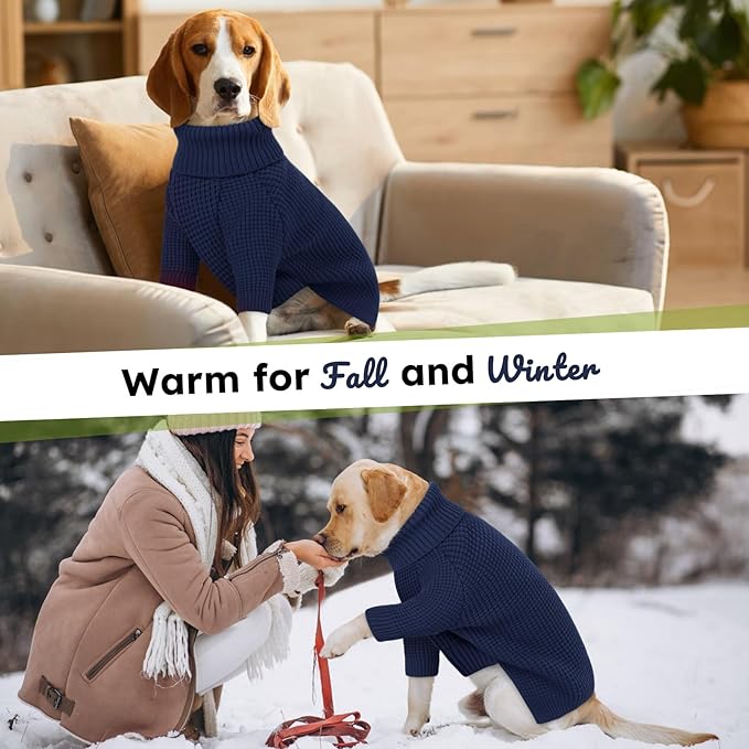 Queenmore Dog Sweater for Large Breeds, Dog Christmas Sweater, Turtleneck Knitted Pullover Doggie Clothes Sweatshirt, Long Sleeve Warm Pet Sweaters, XL Dog Sweater, Navy Blue XL